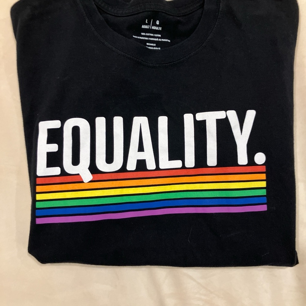 NWOT Black Rainbow Short Sleeve T-shirt tee EQUALITY bold Pride